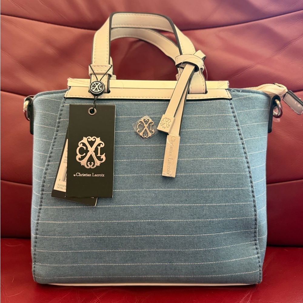 Christian Lacroix Denim Satchel with Cream Trim